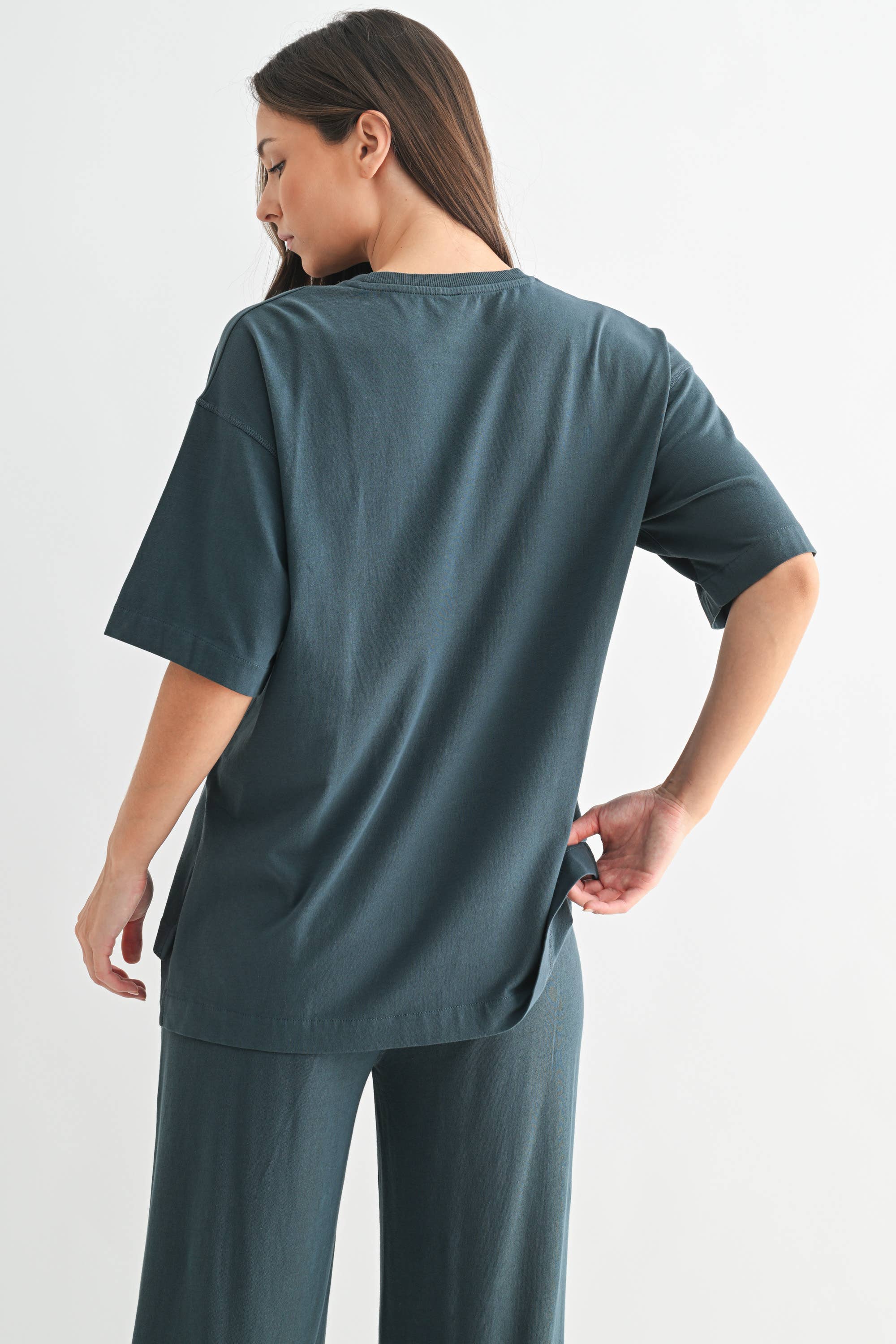 Coastal Drift Pima Cotton Pant Set in Slate Teal — oversized for ultimate comfort-1