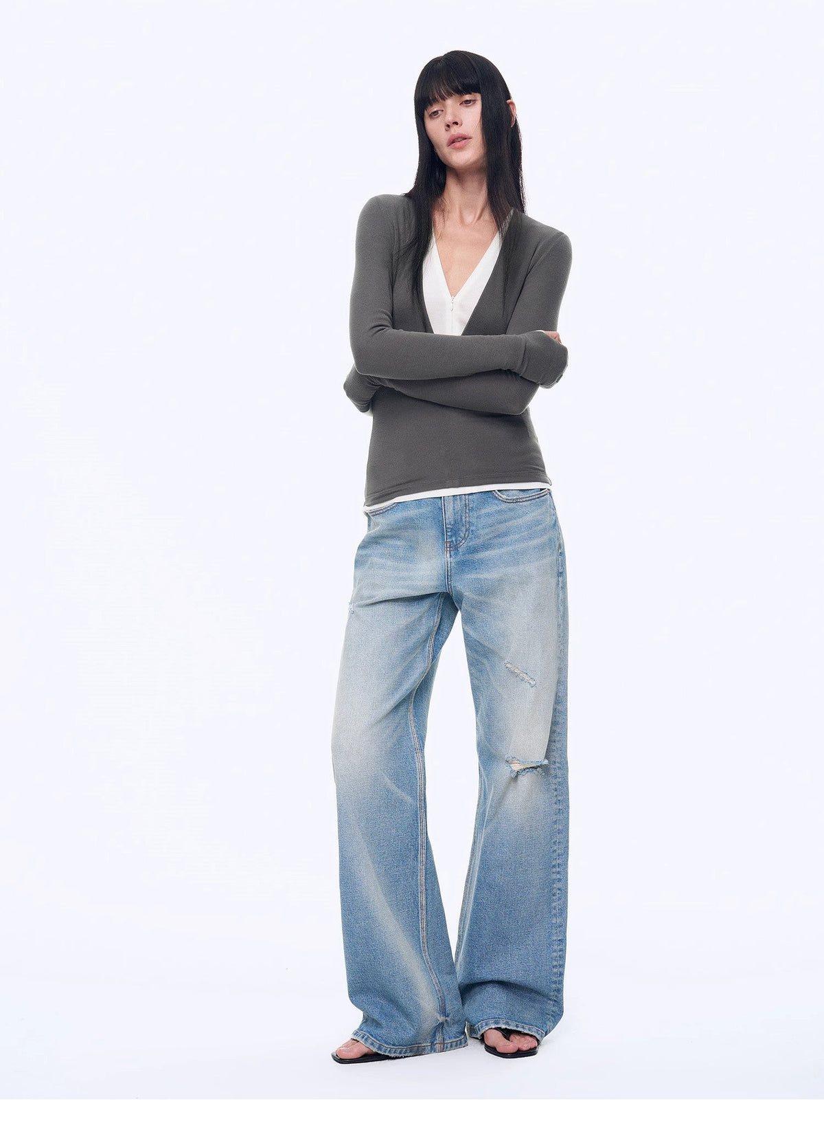 "West City Rhythm" Handmade Whisker Washed Flared Jeans Spring-0