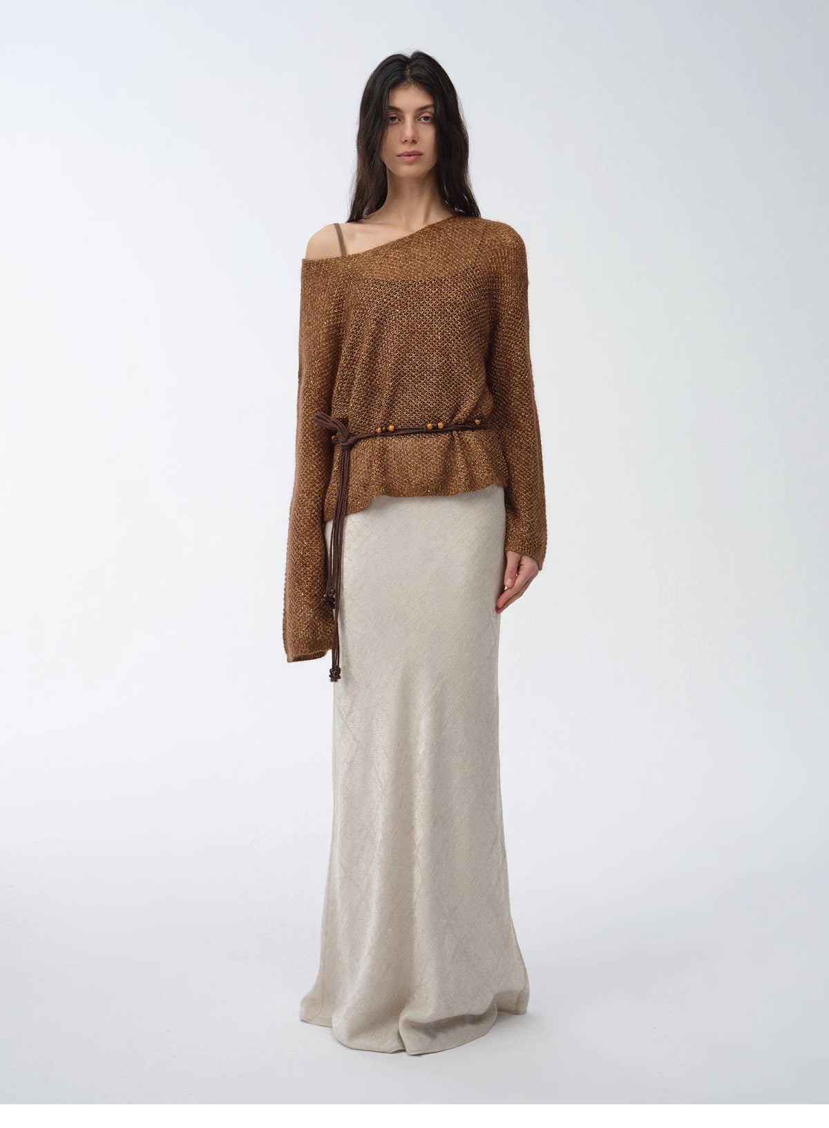 "Sparkling Spring" Mohair Blended Fancy Yarn Boat Neck Sequin Hollow Sweater Top-0
