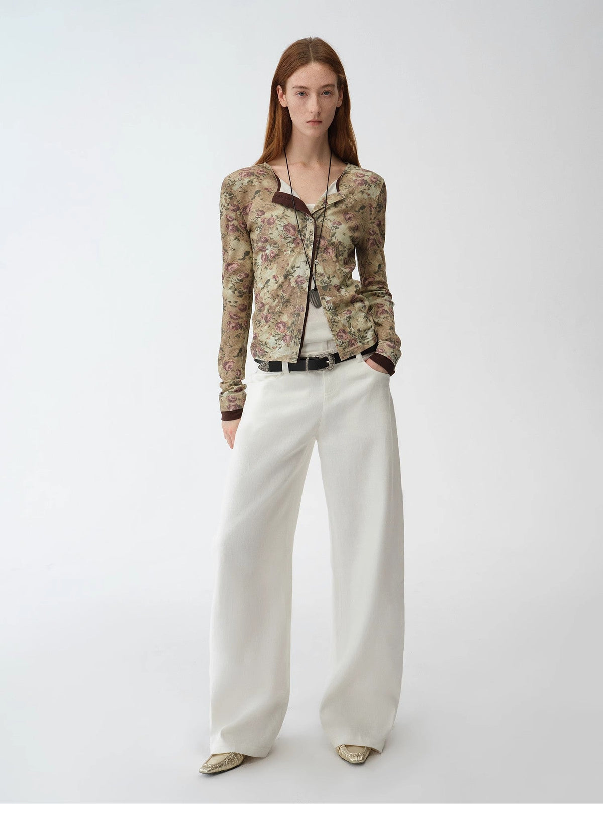 "Senna Flower House" original retro ethnic print Tencel Merino wool blend long-sleeved shirt-0