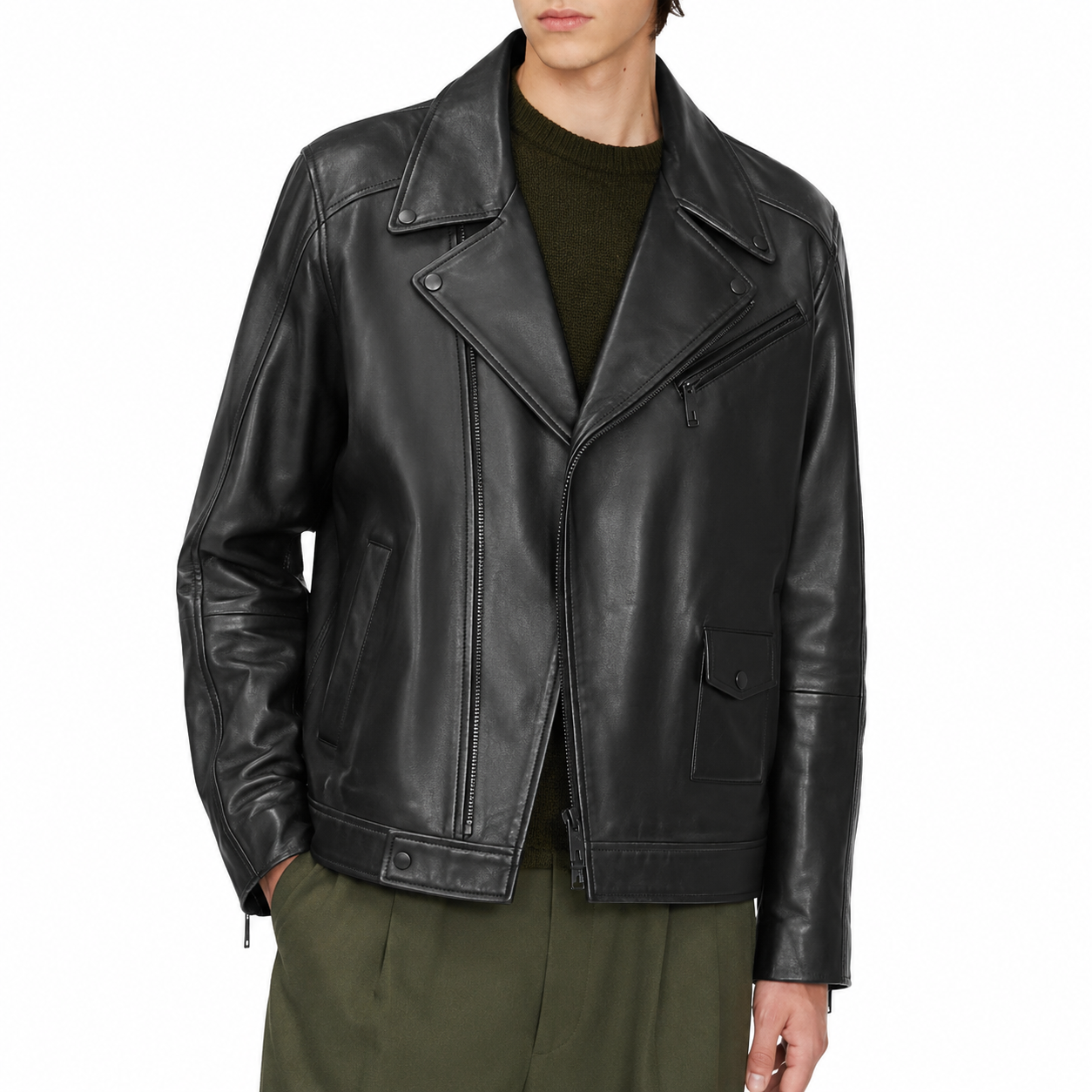 Men’s Classic Carve Leather Biker Jacket-2