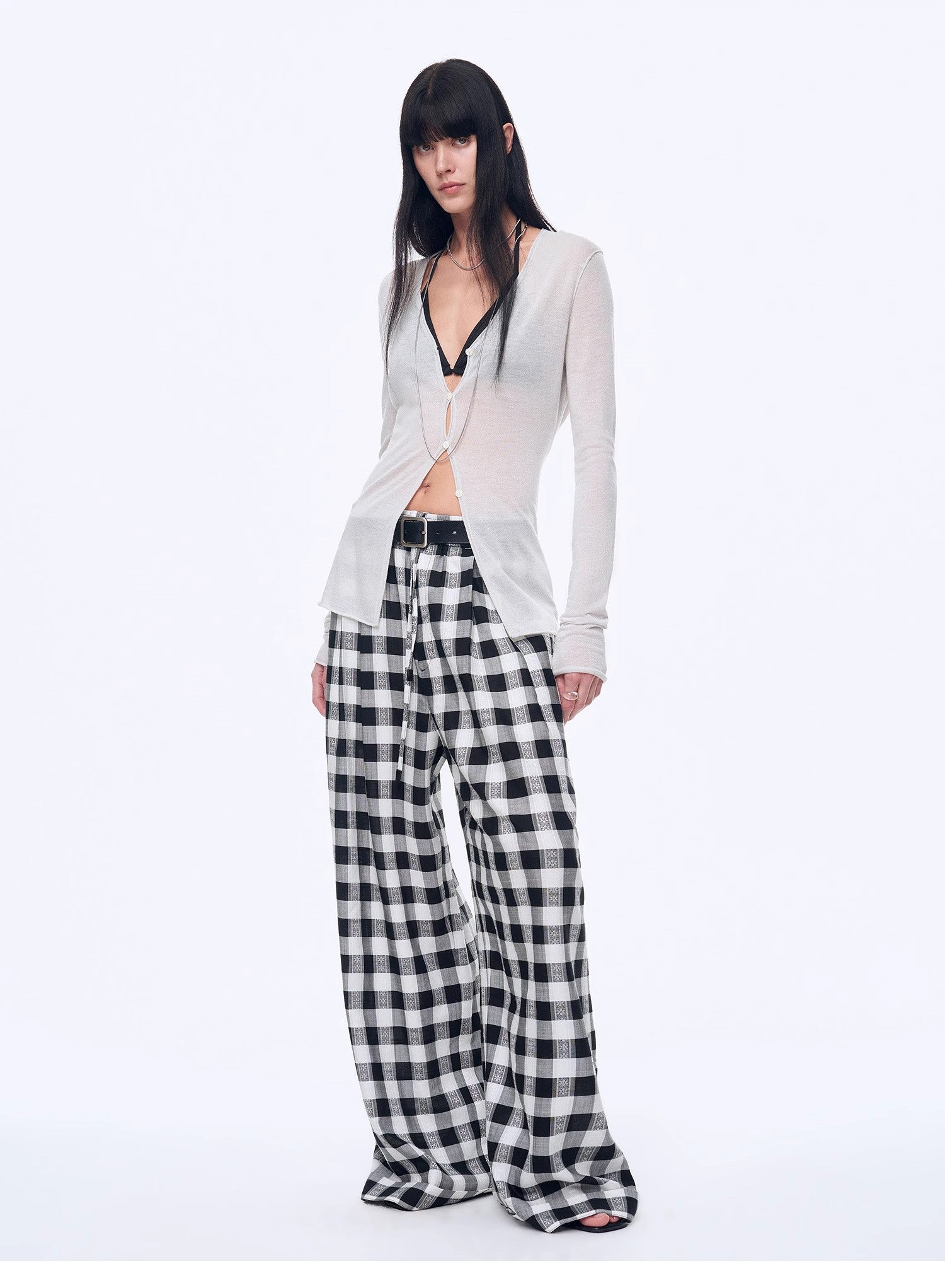 "Plaid Accent" National Style Tencel Acetate Jacquard/Drape Linen Plaid Retro Casual Pants Spring-4