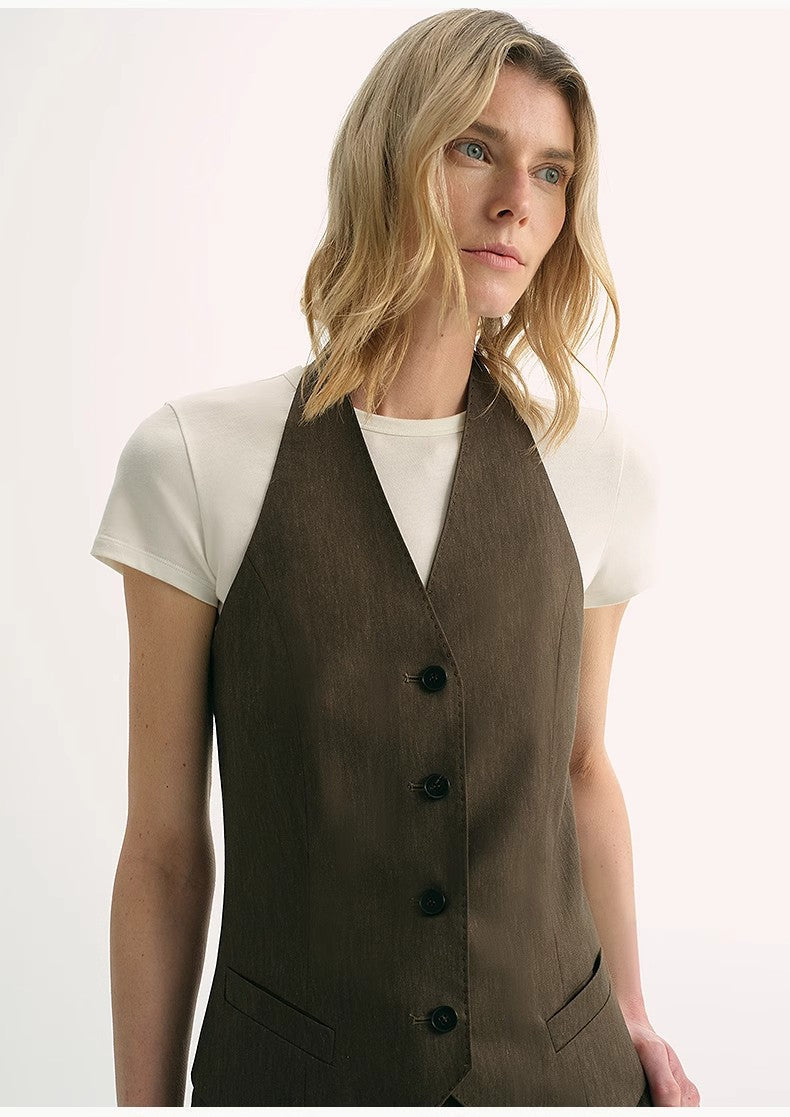 Classic old money style cool feeling silk linen halterneck sleeveless short vest women's top-1