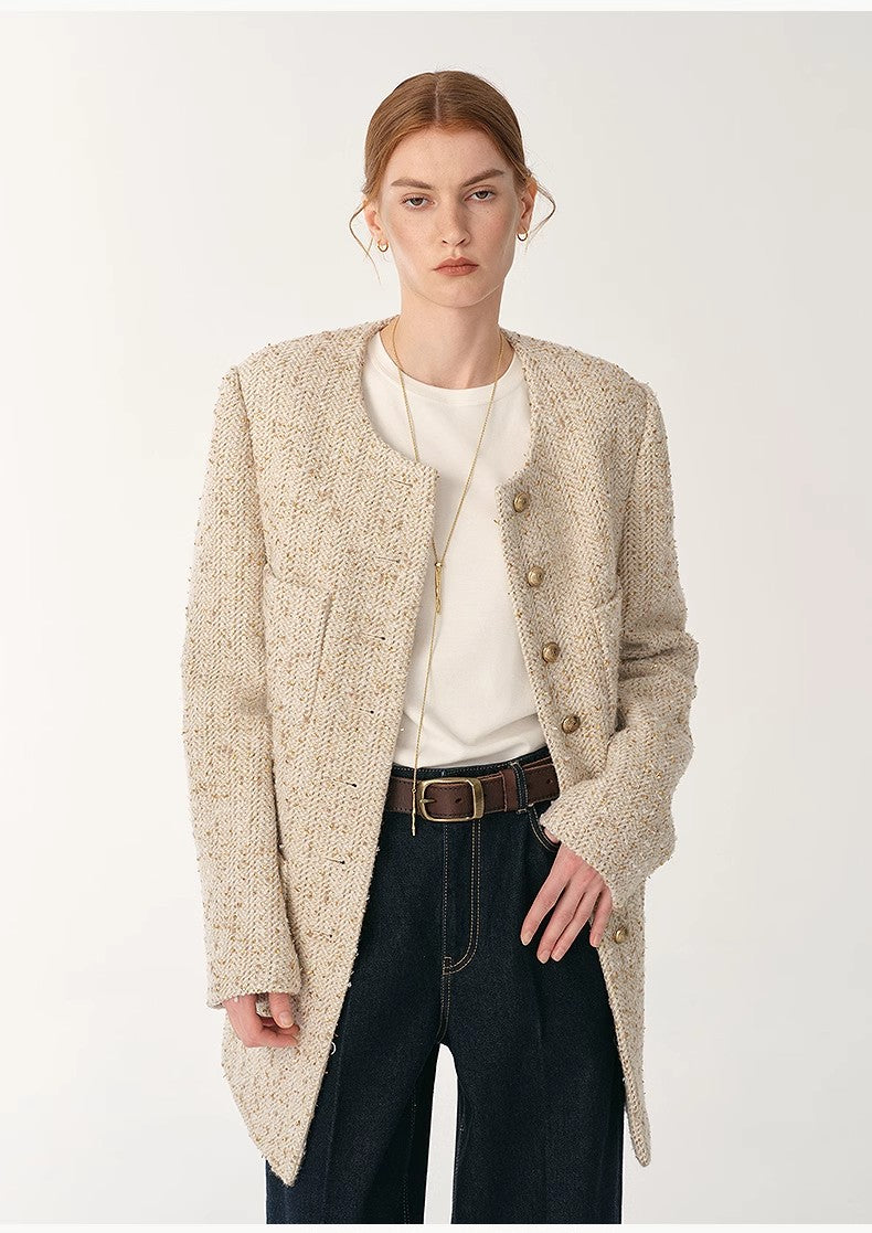 Heavy wool tweed high-end exquisite round neck patch pocket slim Chanel jacket for women-1