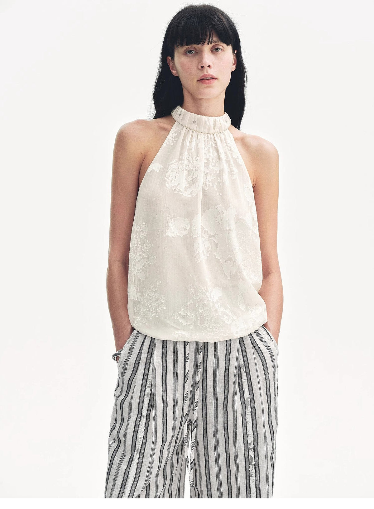"Light and Shadow" Retro Posey Halter Neck Vest-4