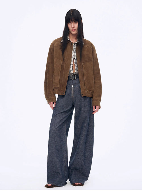 "Berlin Street" old money style linen material stand-up silhouette double waist scimitar casual trousers spring-0