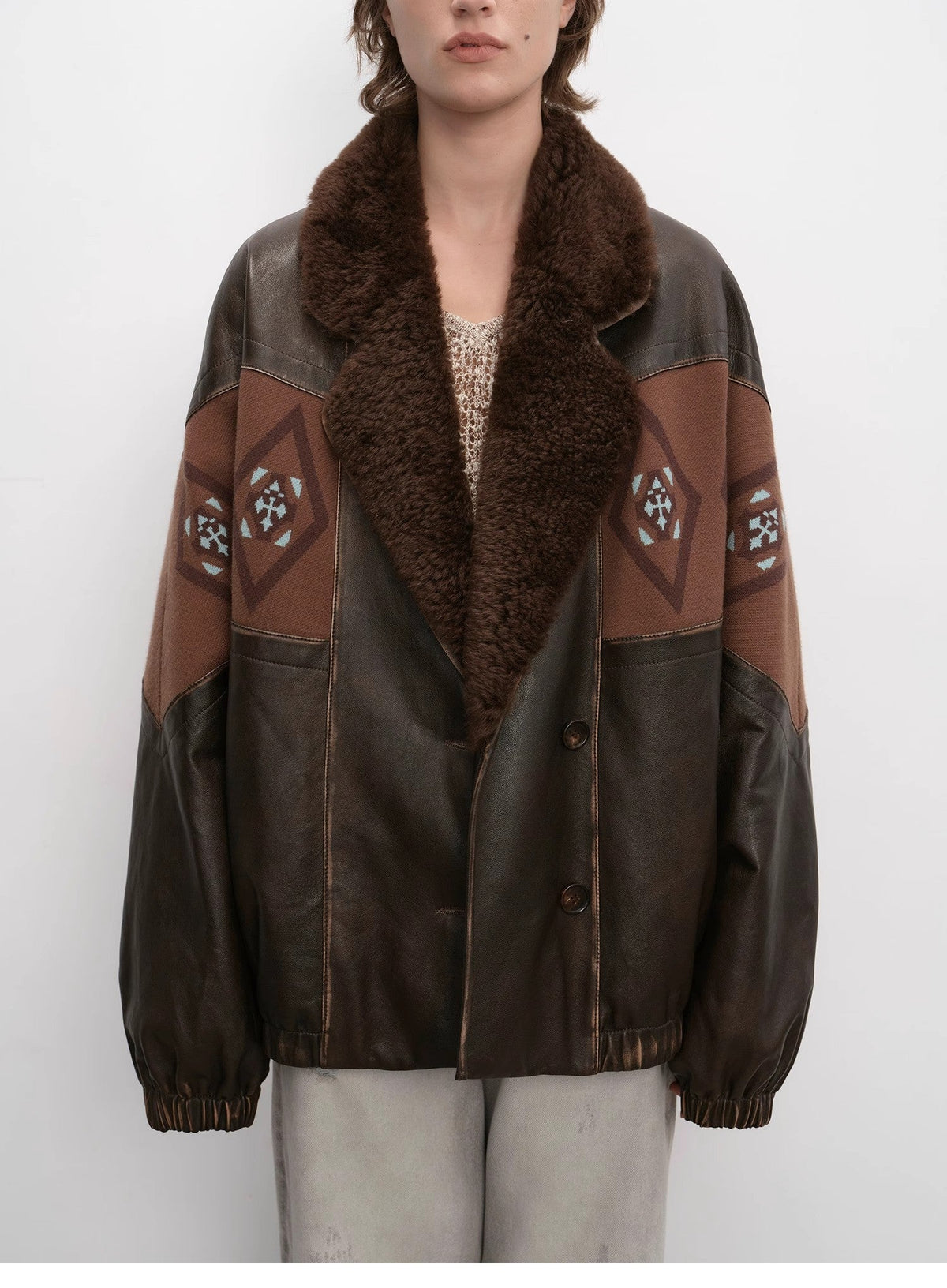 "Jumping City" Imported Suede Sheep Leather Sheep Curl Lapel White Goose Down Parka-1