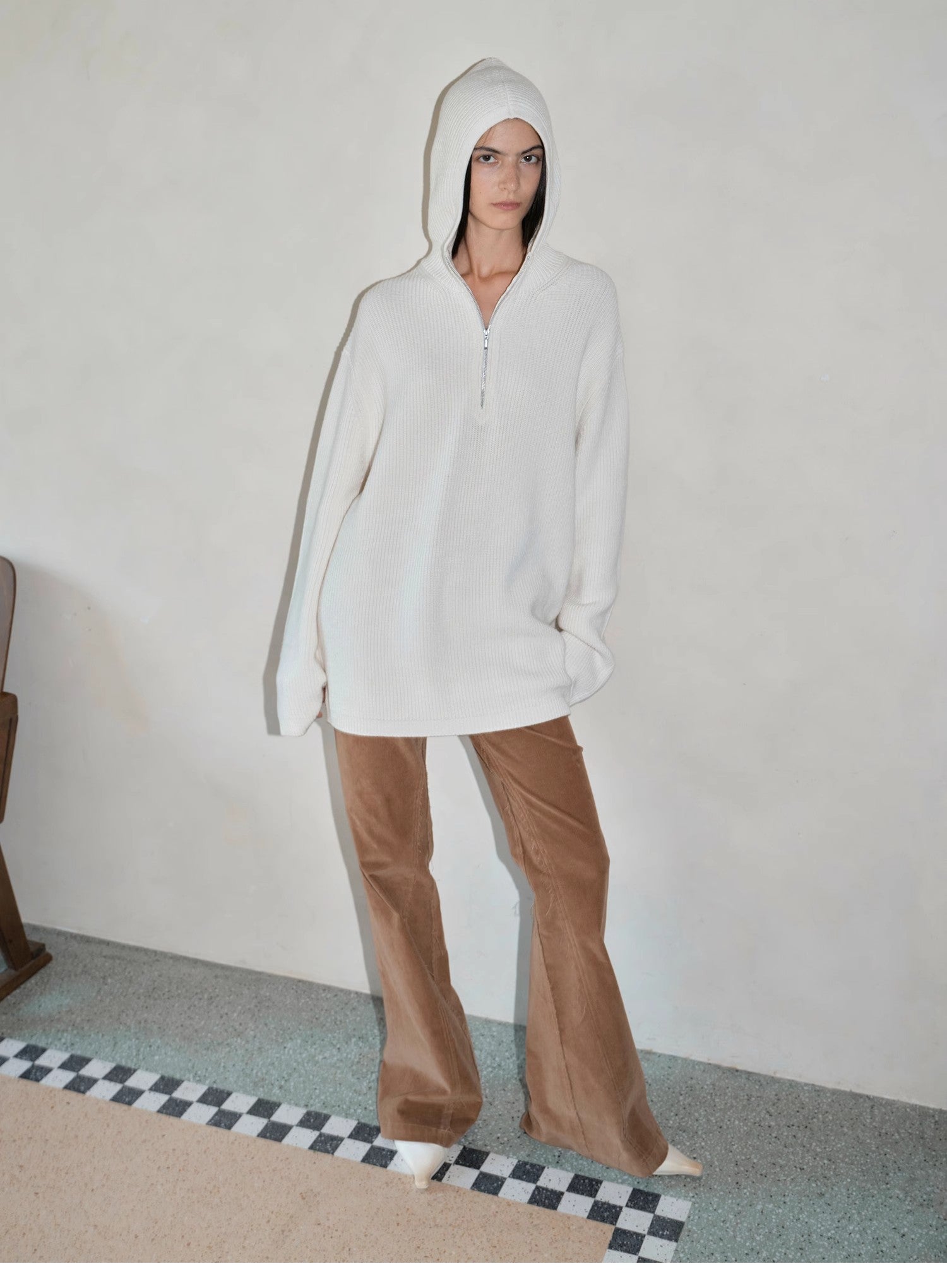 "Autumn Ticket" Simple and versatile Zhongding 30s wool blend hoodie zipper round neck sweater-0