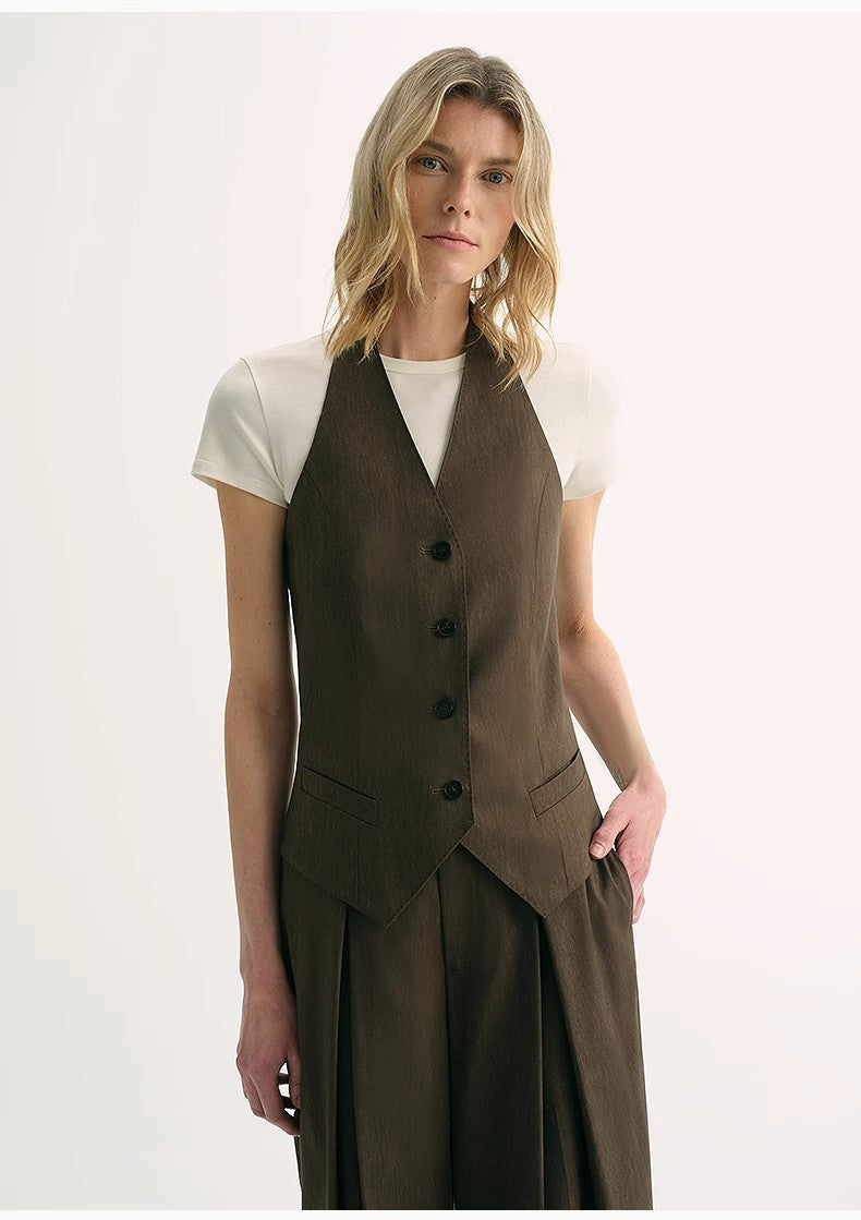 Classic old money style cool feeling silk linen halterneck sleeveless short vest women's top-2