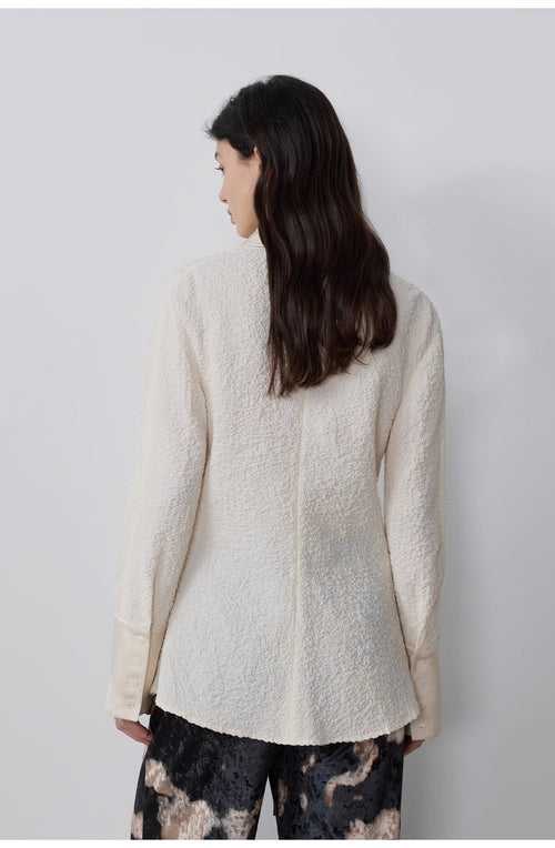 "Art Bubble" retro embossed bubble cotton satin stitching long-sleeved shirt-1
