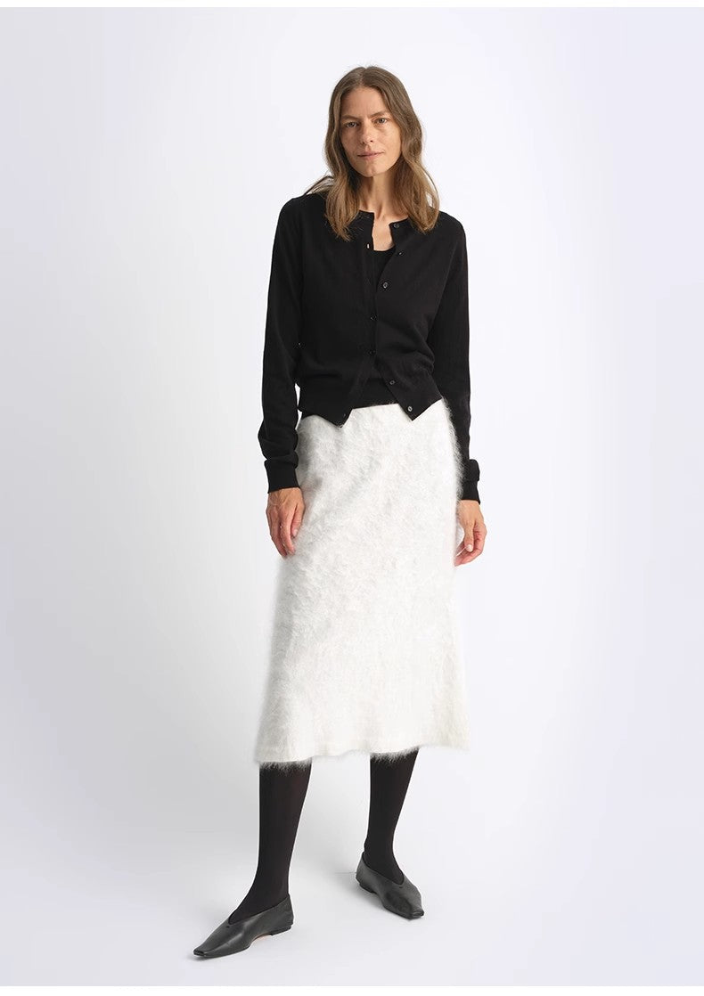 Machine washable round neck long sleeve multi-color knitted wool cardigan solid color base layer top-0