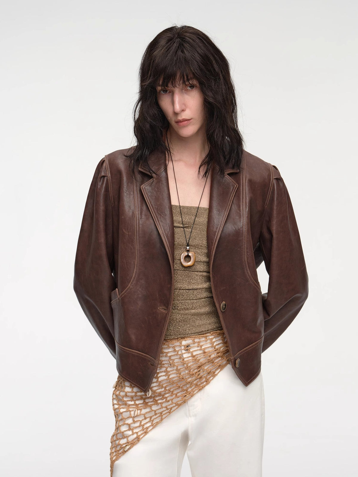 "Vintage Old Stories" New Zealand imported waxed sheepskin distressed short leather jacket-1