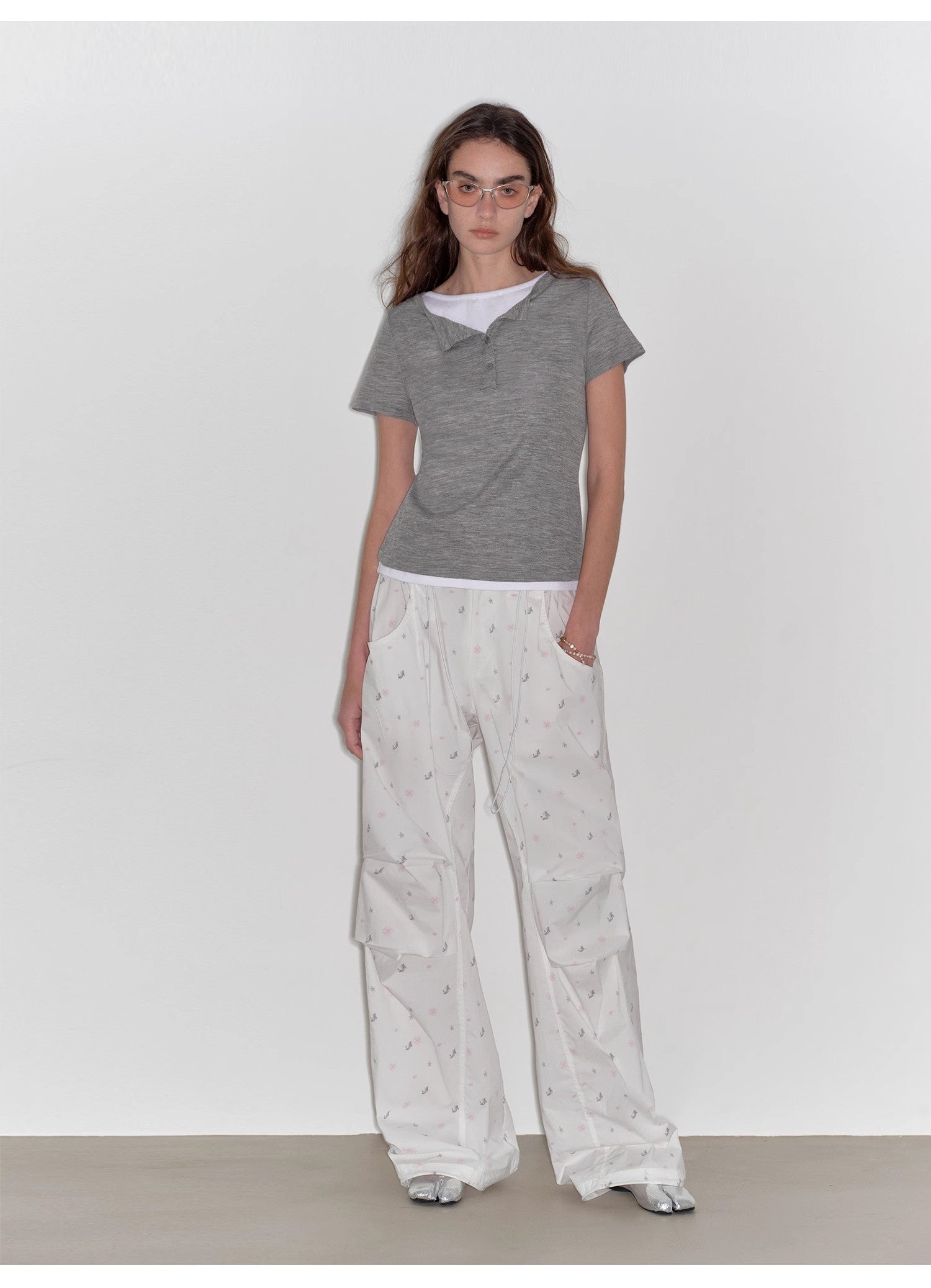 "Simple Advent" Fine Australian Wool Skin-Friendly Fit Henley Neck Tight T-Shirt-0