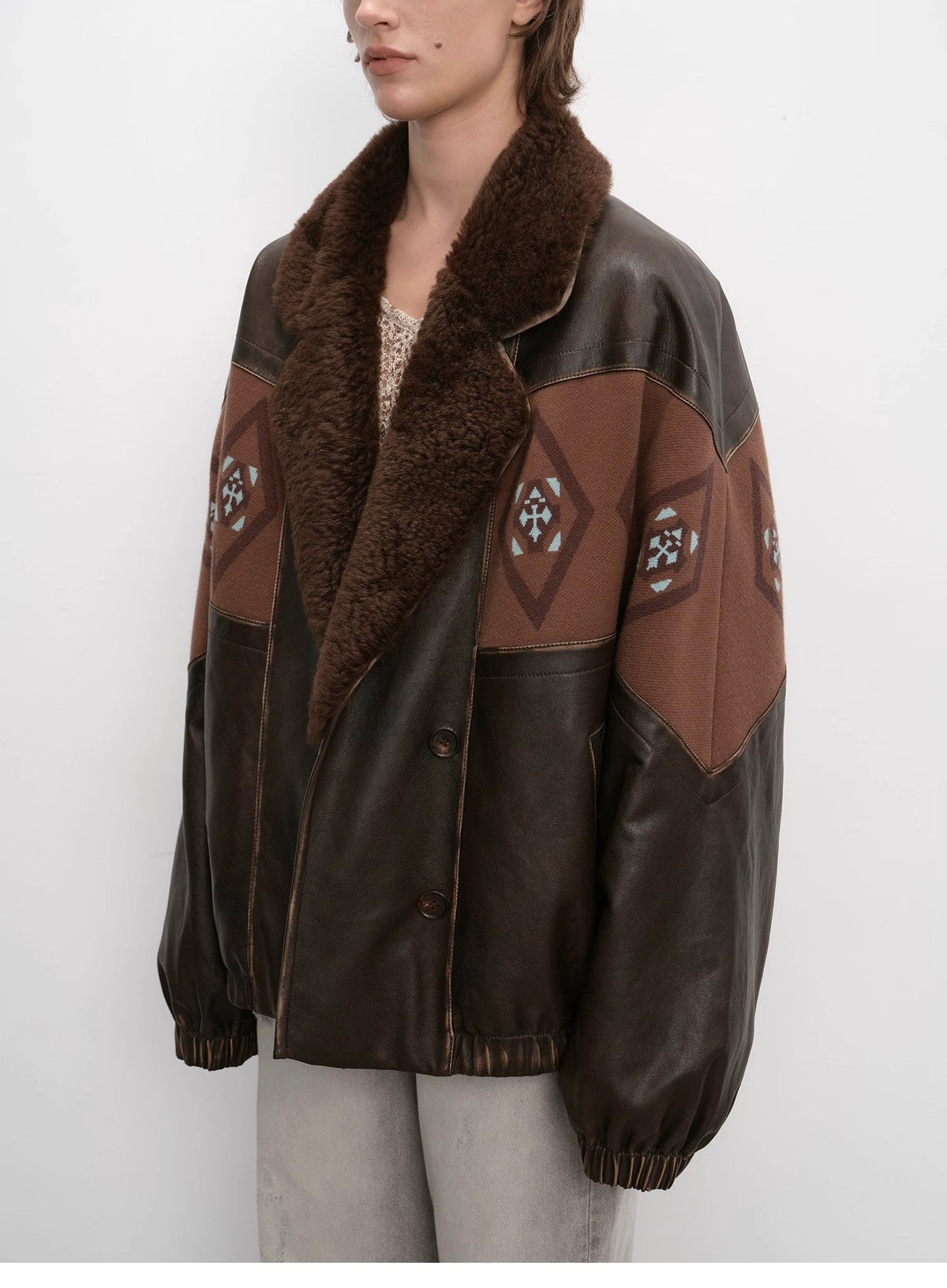 "Jumping City" Imported Suede Sheep Leather Sheep Curl Lapel White Goose Down Parka-4