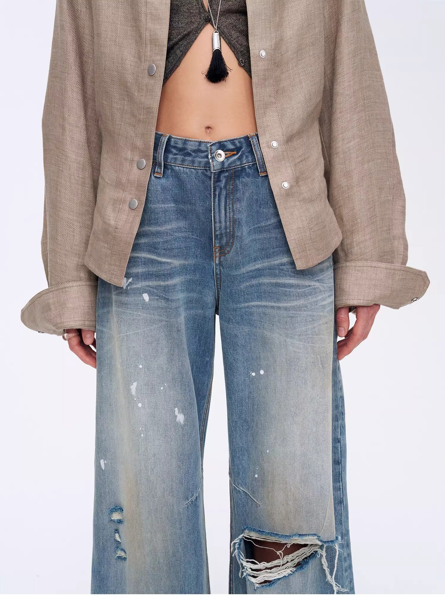 "Refreshing West Coast" Straight-Cut Selvedge Jeans with Smudged & Splashed Ink Detailing-4