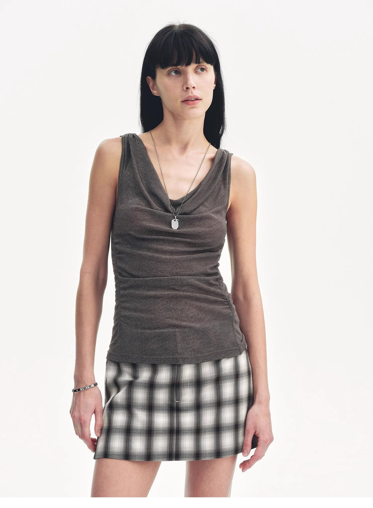 "Energetic Encounter" Modern Temperament Draped Neck Fitted Vest-1