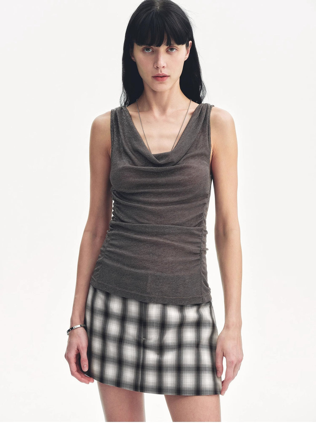 "Energetic Encounter" Modern Temperament Draped Neck Fitted Vest-4