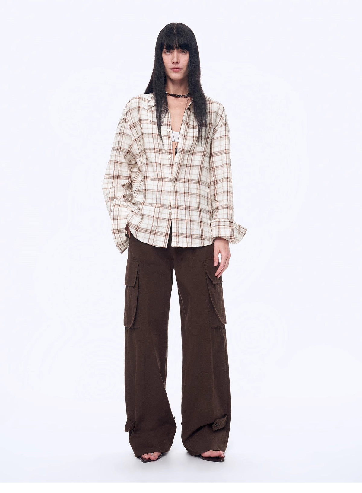 "Plaid Sketch" Vintage Linen Shirt Skirt Two-Piece Spring-2