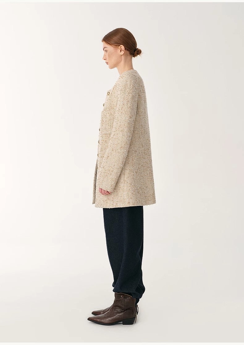 Heavy wool tweed high-end exquisite round neck patch pocket slim Chanel jacket for women-4