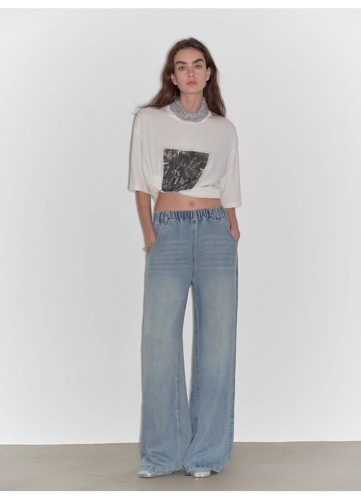 "Dream Street" Cool Lyocell Denim Drape Relaxed Elastic Waist Straight Leg Wide Leg Pants Summer-0