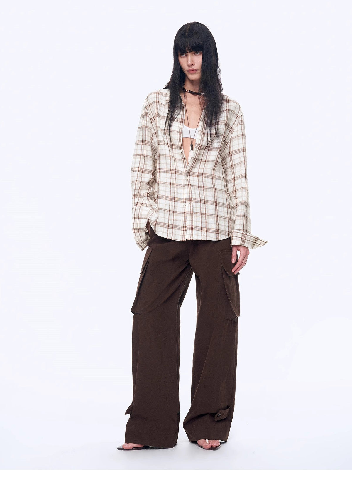 "Plaid Sketch" Vintage Linen Shirt Skirt Two-Piece Spring-3