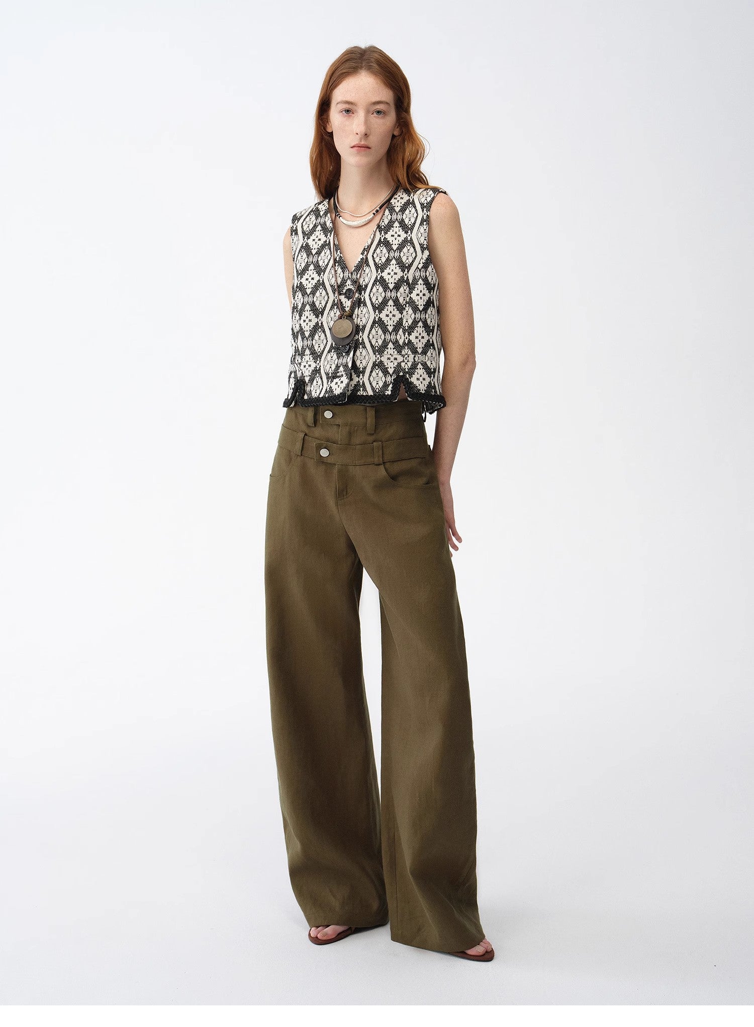 "Venice" Classical simple silhouette Italian imported jacquard ethnic style V-neck vest-0