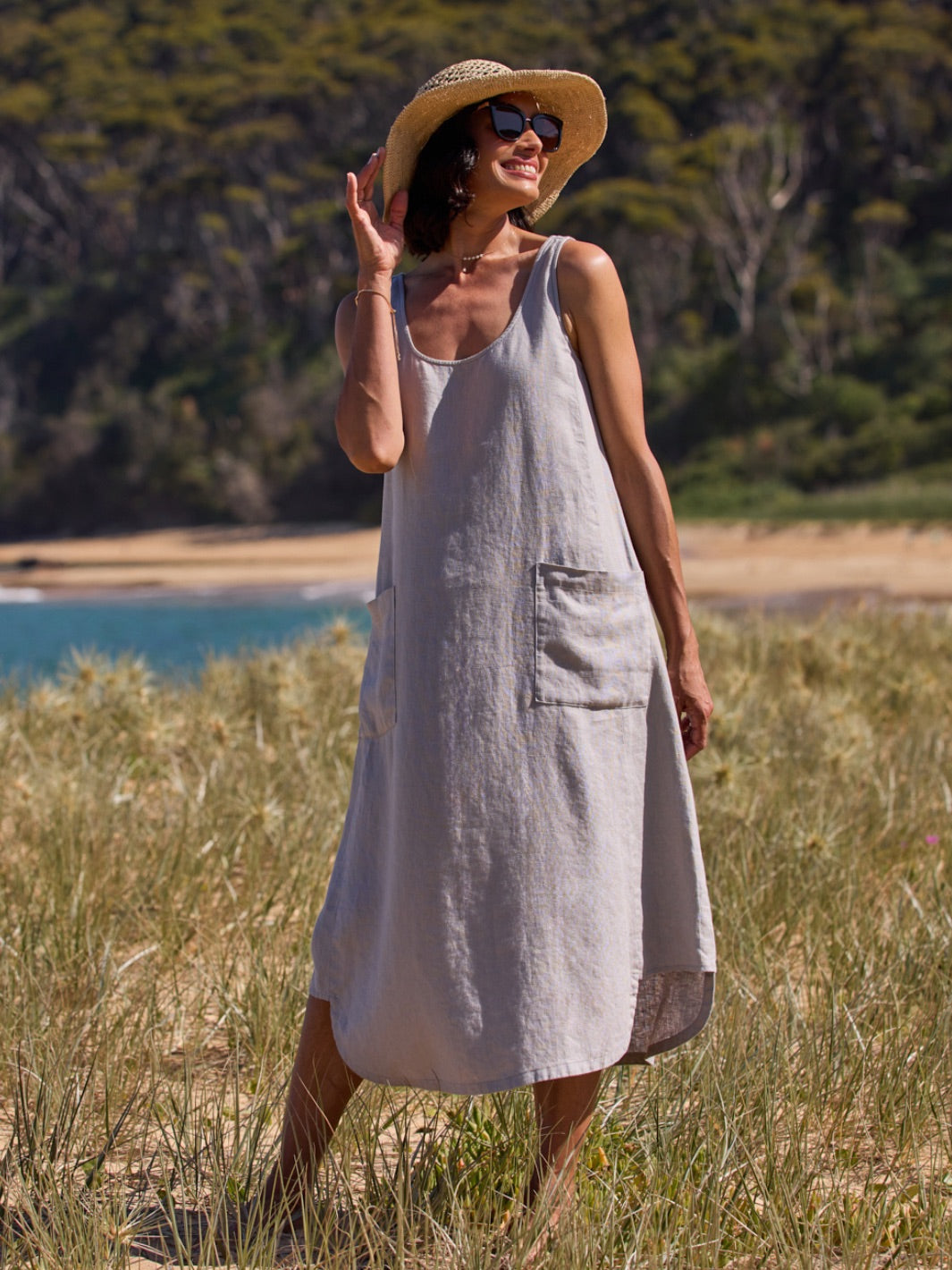 Lavender Linen Midi Dress with Pockets (syncee)-3