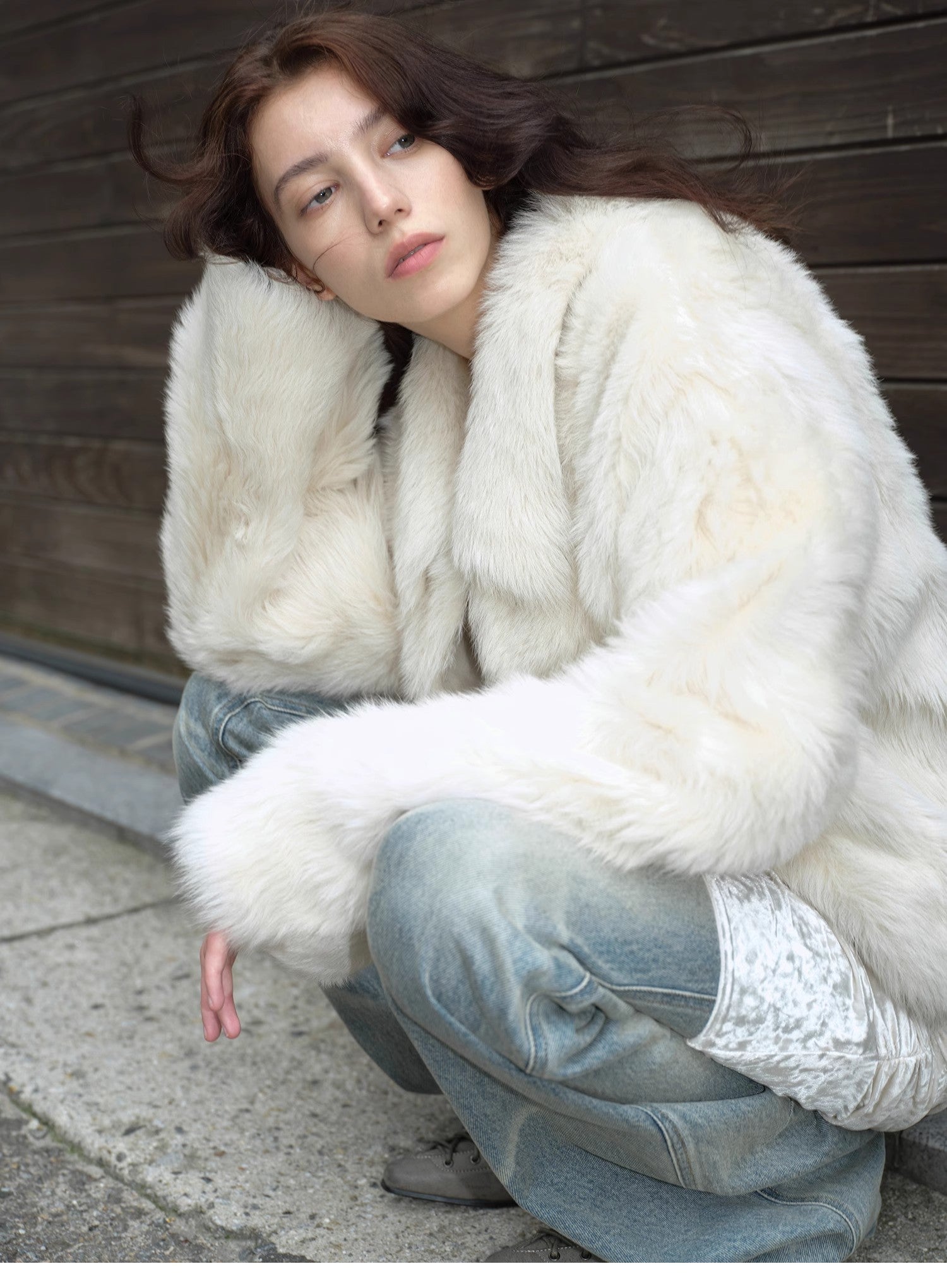 "Dream Walk" long lapel Tuscan wool sheepskin short fur coat for women-4