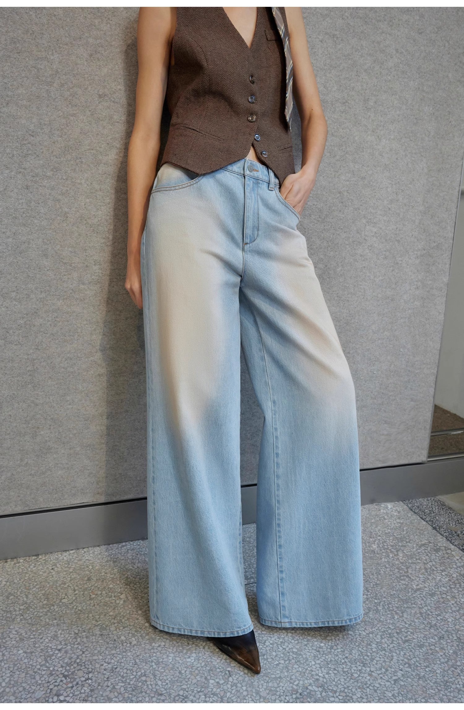 "Wantful Fantasy" Heavy Industry Washed Spray Colored Wide Leg Jeans Women's Low Waist Straight Leg Bootleg Pants-4