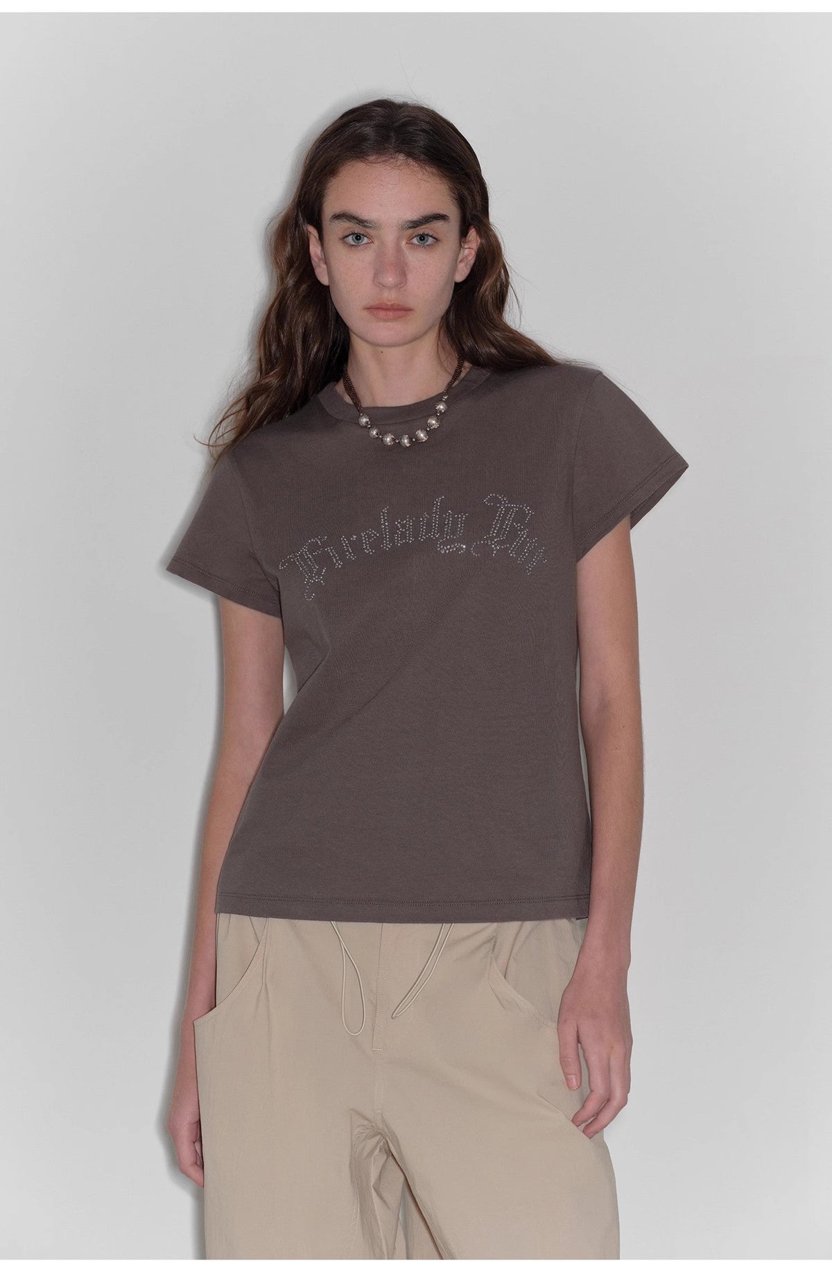 "May Time" luxury brand same version 3D long-staple cotton slightly waist rivet T-shirt-1