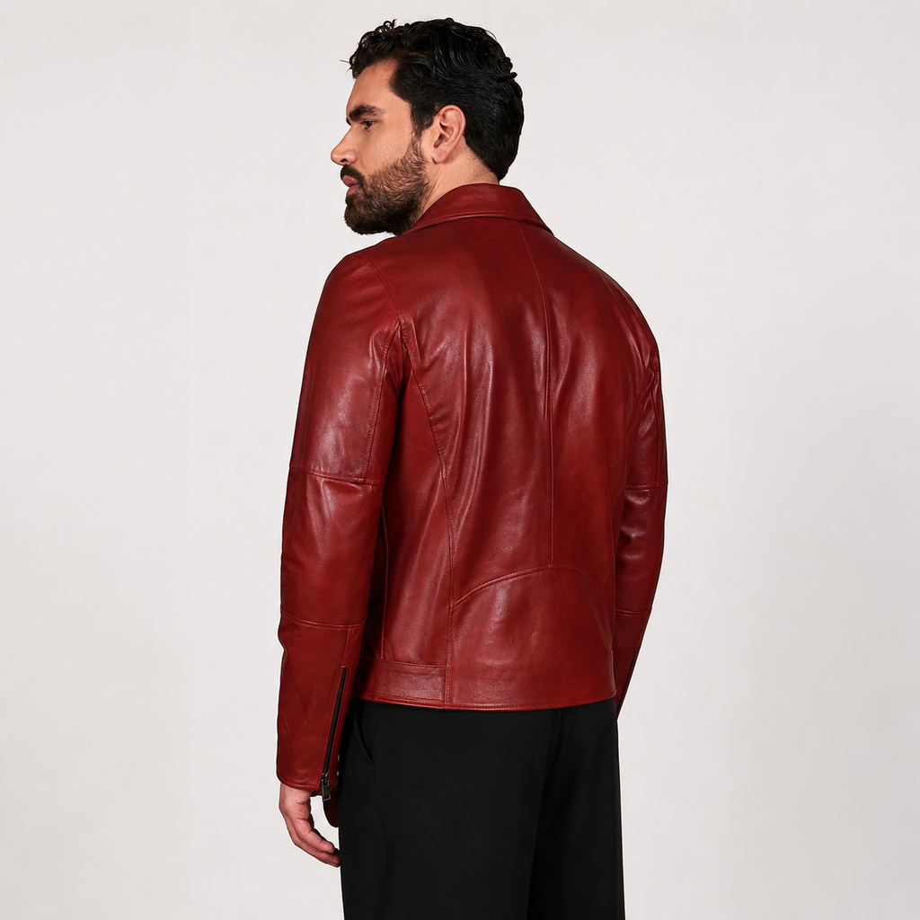 Men’s Slim Fit Glossy Red USA Biker Leather Jacket-1