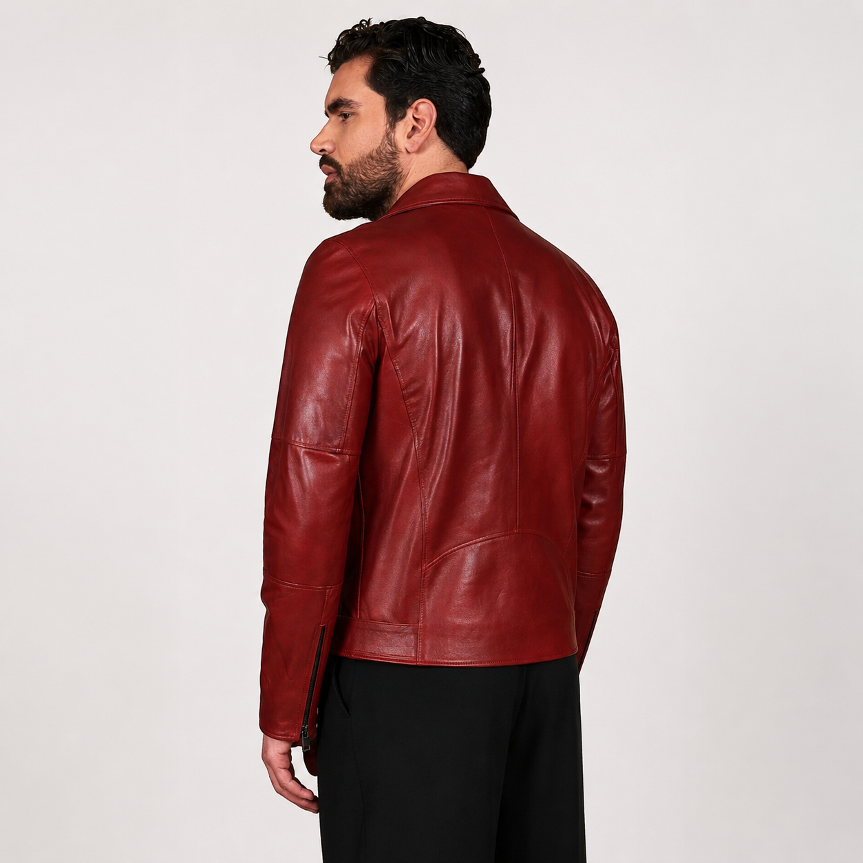 Men’s Slim Fit Glossy Red USA Biker Leather Jacket-1