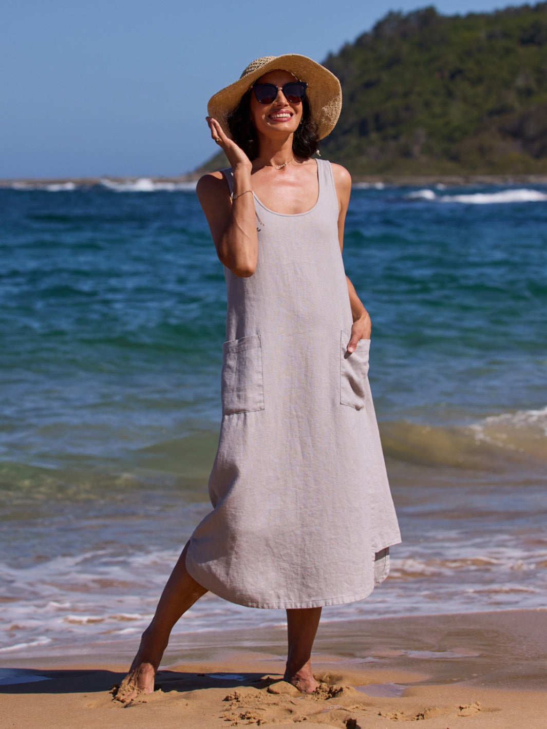 Lavender Linen Midi Dress with Pockets (syncee)-1