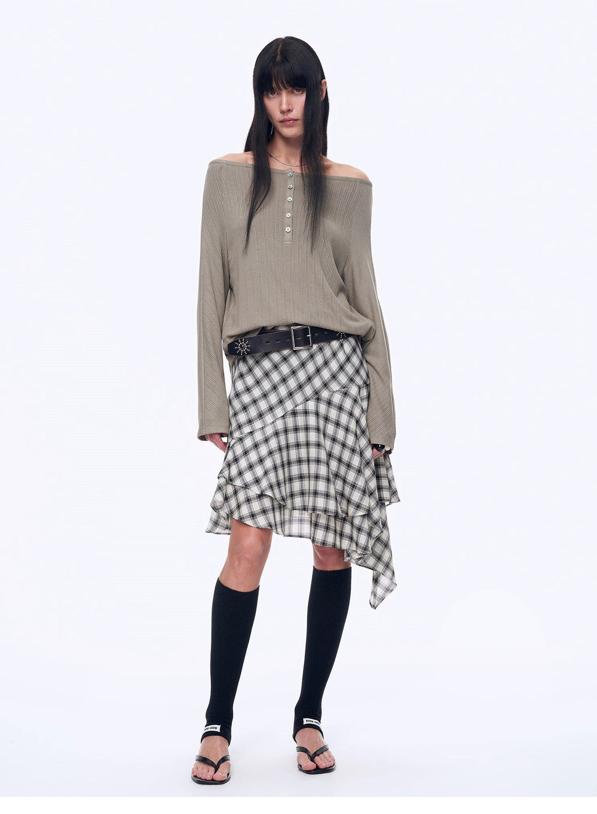 "Fashion Law" Casual One-shoulder Raglan Sleeve T-shirt Top-7