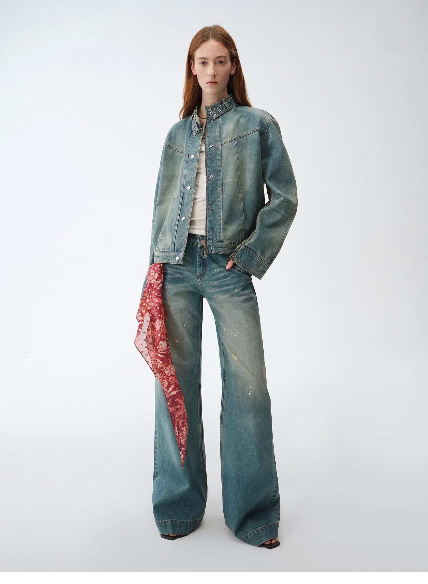 "Climber" leather-coated distressed straight low-rise cotton denim trousers for spring-3