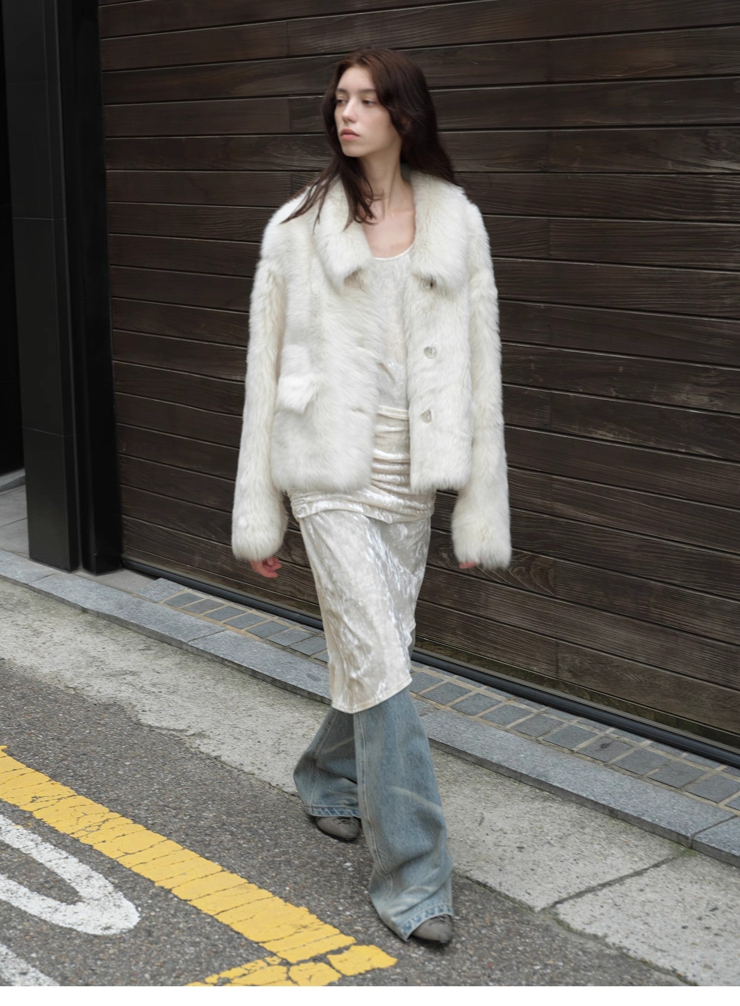"Dream Walk" long lapel Tuscan wool sheepskin short fur coat for women-1