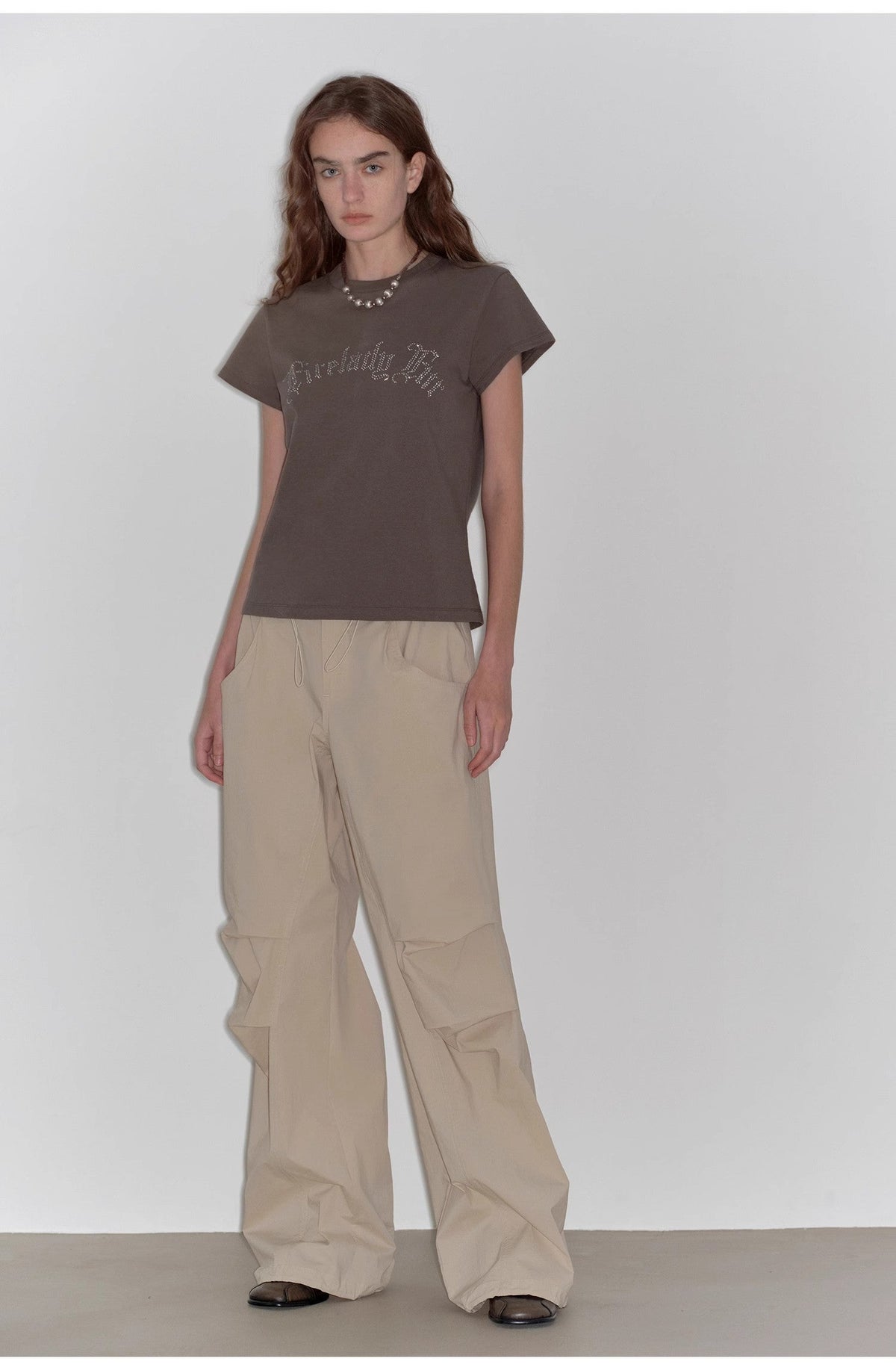 "May Time" luxury brand same version 3D long-staple cotton slightly waist rivet T-shirt-0