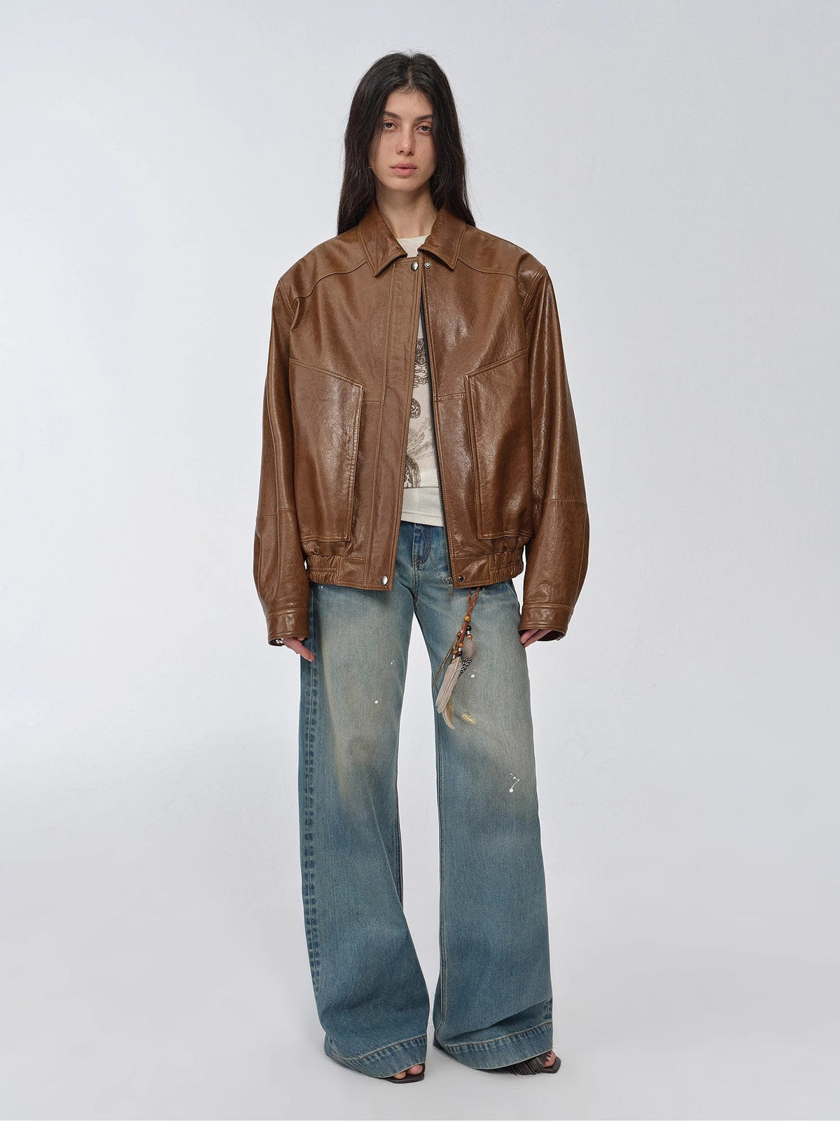 "Fashionable Luke" imported waxed sheep leather retro work jacket coat for women-0
