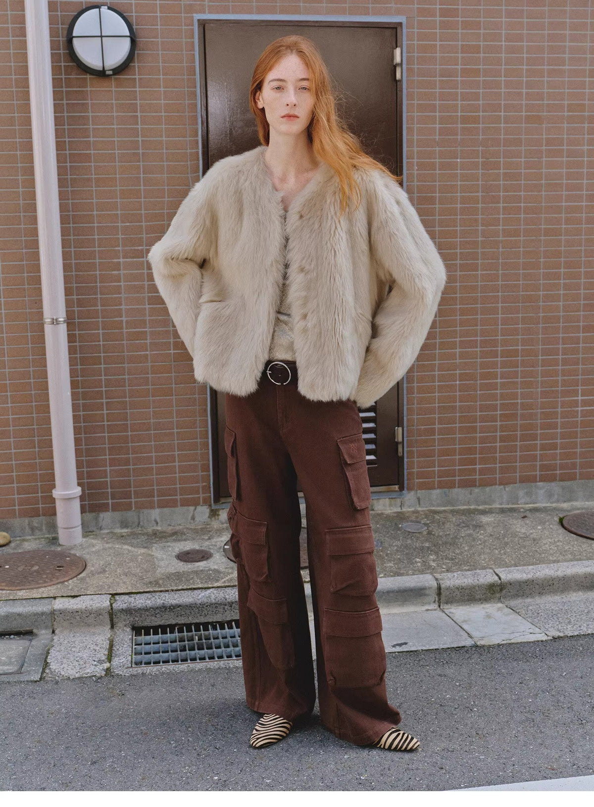 "Darcy Manor" imported Tuscan straight wool sheepskin sweetheart collar short fur coat-0