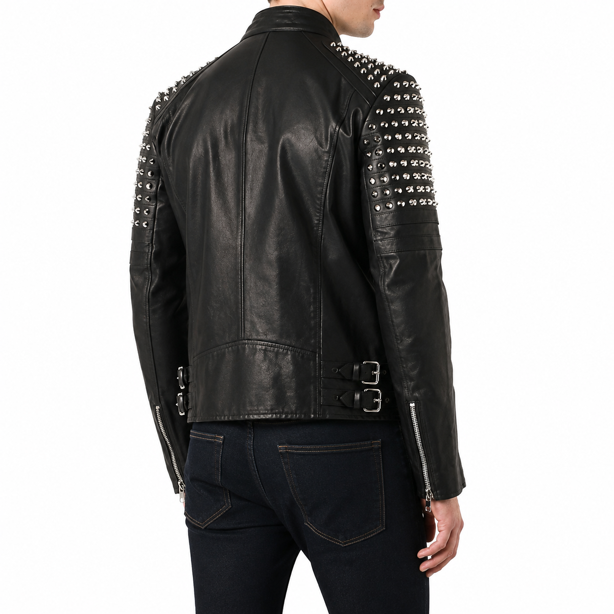 Men’s Classy Studded Biker Leather Jacket-1