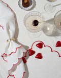 Linen Table Placemat and Napkins Set with Embroidered Scalloped Edges-0