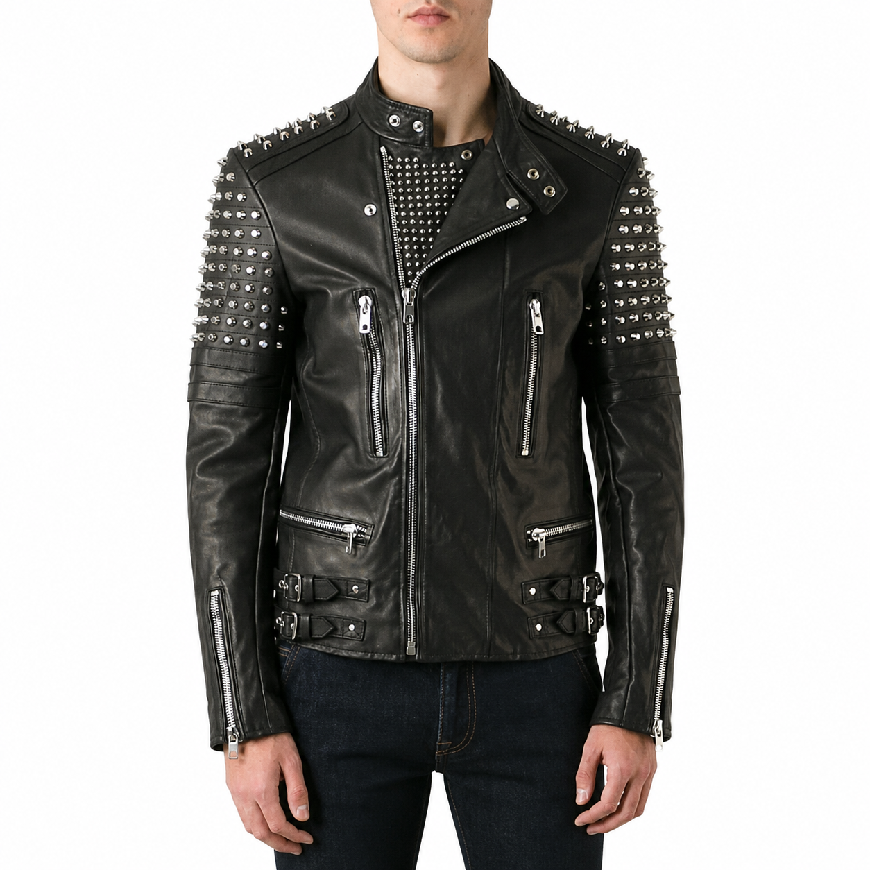 Men’s Classy Studded Biker Leather Jacket-0