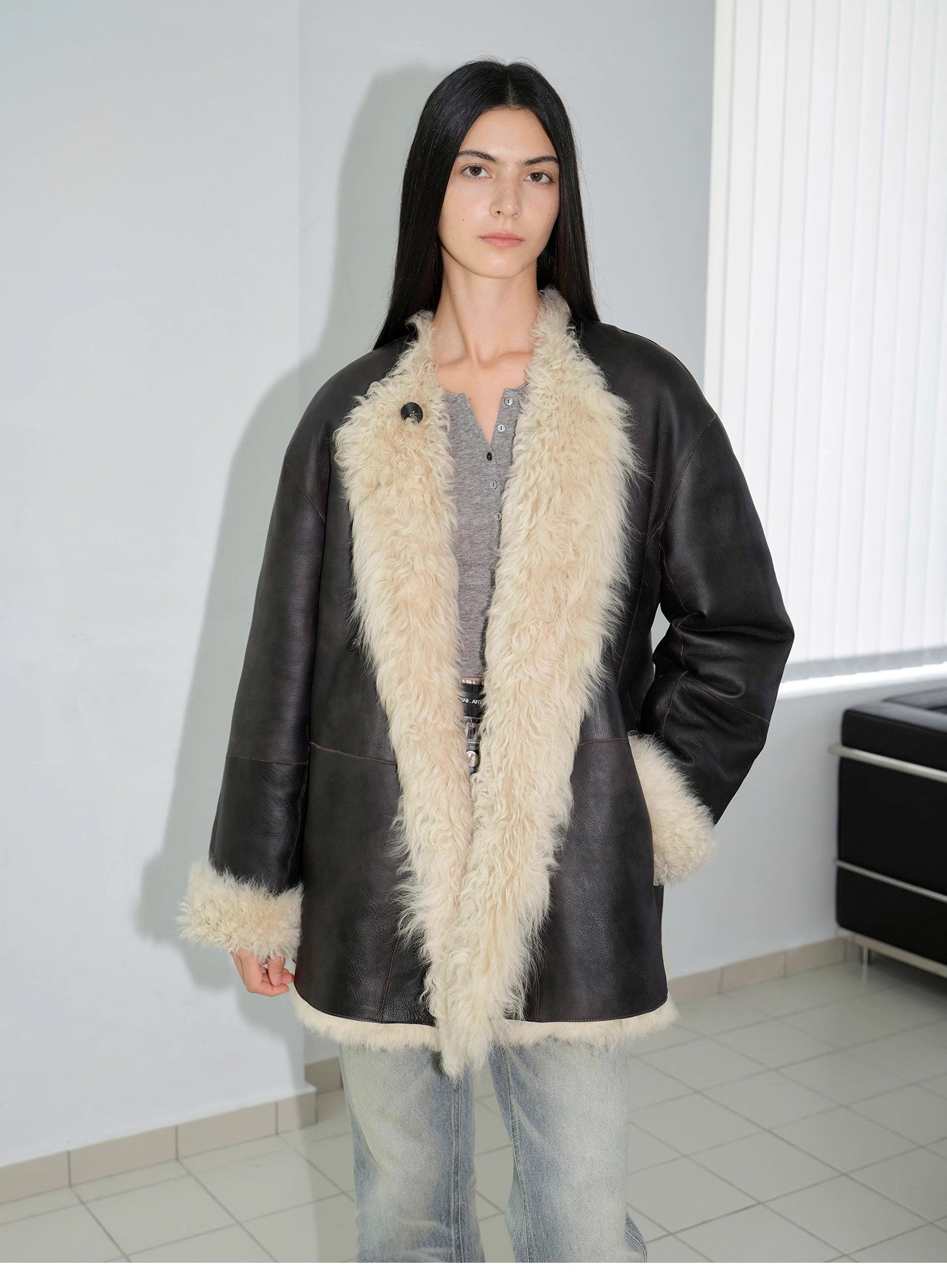 "Double-sided Fantasy" simple elegant casual double-sided Tuscan wool sheepskin fur coat for women-1