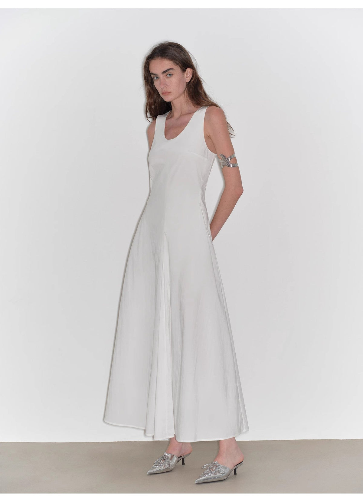 "Lake Bled" Simple and slim texture U-neck A-line slim fit vest dress-1