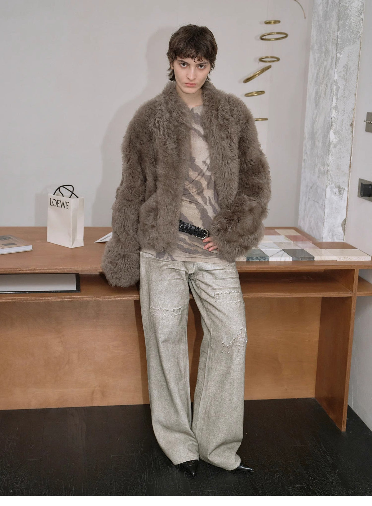 "Autumn Basel" imported Tuscan sheepskin half-roll short casual fur coat-1