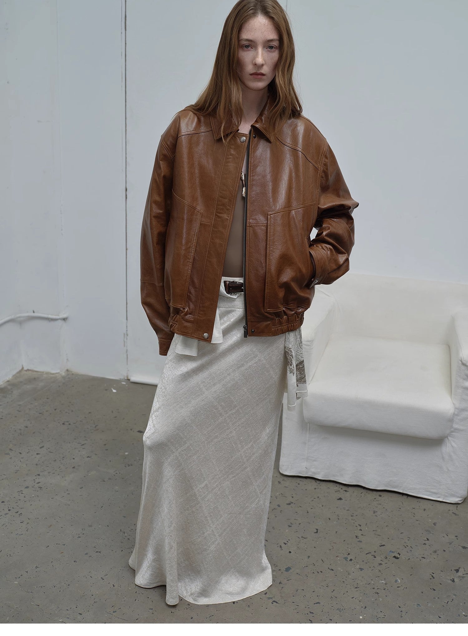 "Fashionable Luke" imported waxed sheep leather retro work jacket coat for women-1