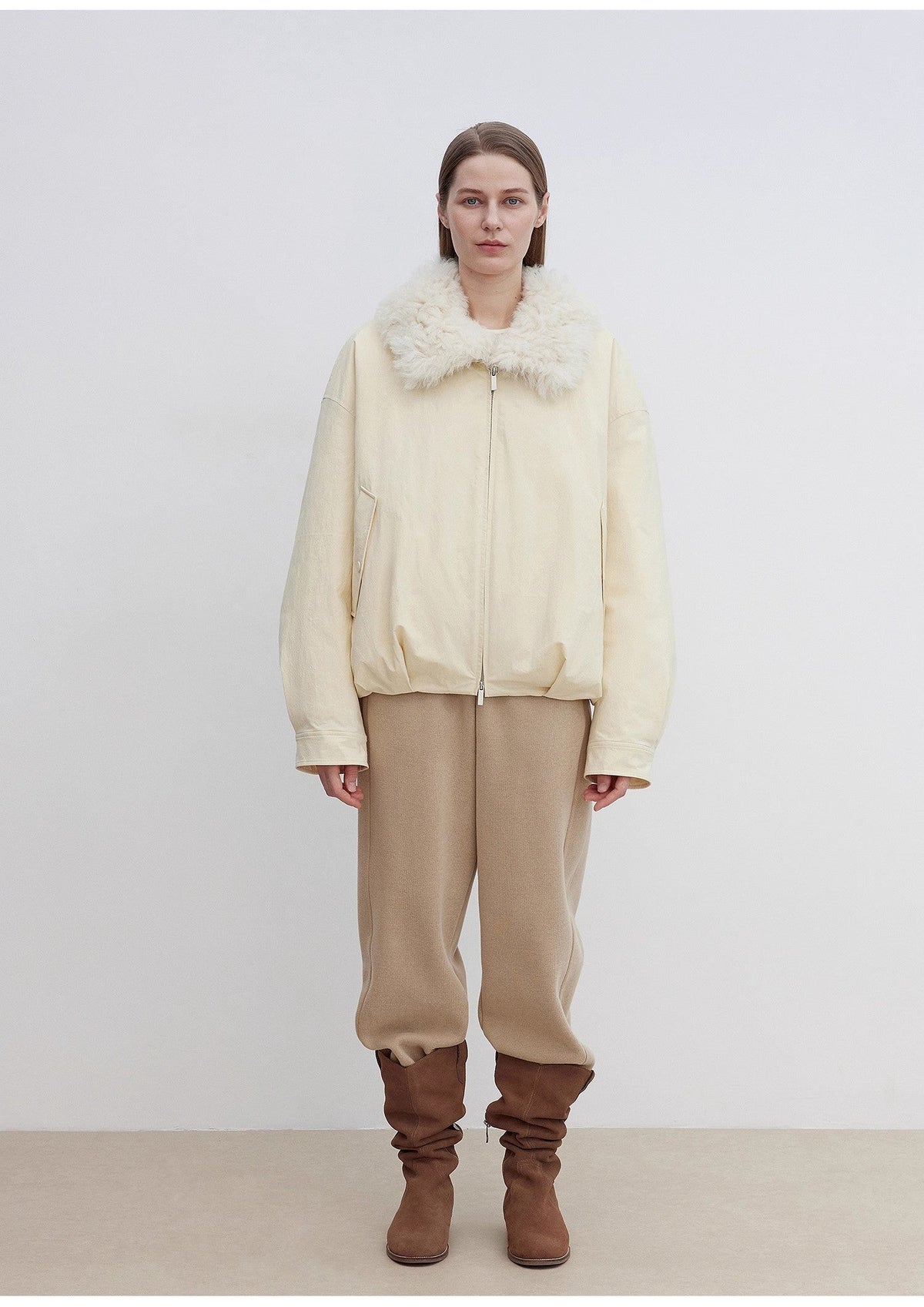 "Mariette" detachable Tuscan fur collar down jacket lining short parka-4