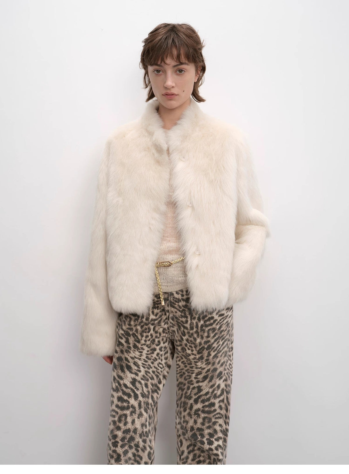 "Healing Eros" casual stand-up collar short Tuscany sheepskin fur coat winter-4
