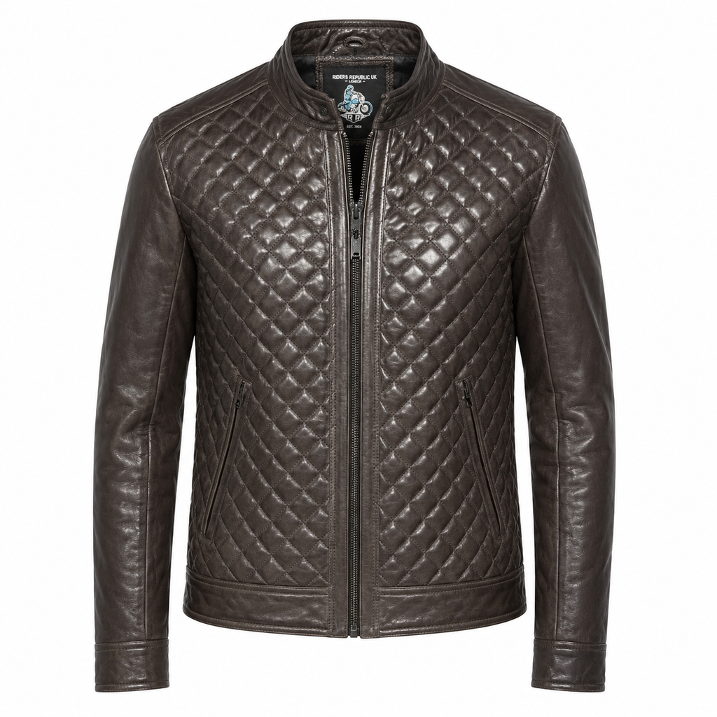 Men’s Cafe Racer Diamond Leather Jacket-0