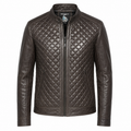 Men’s Cafe Racer Diamond Leather Jacket-0